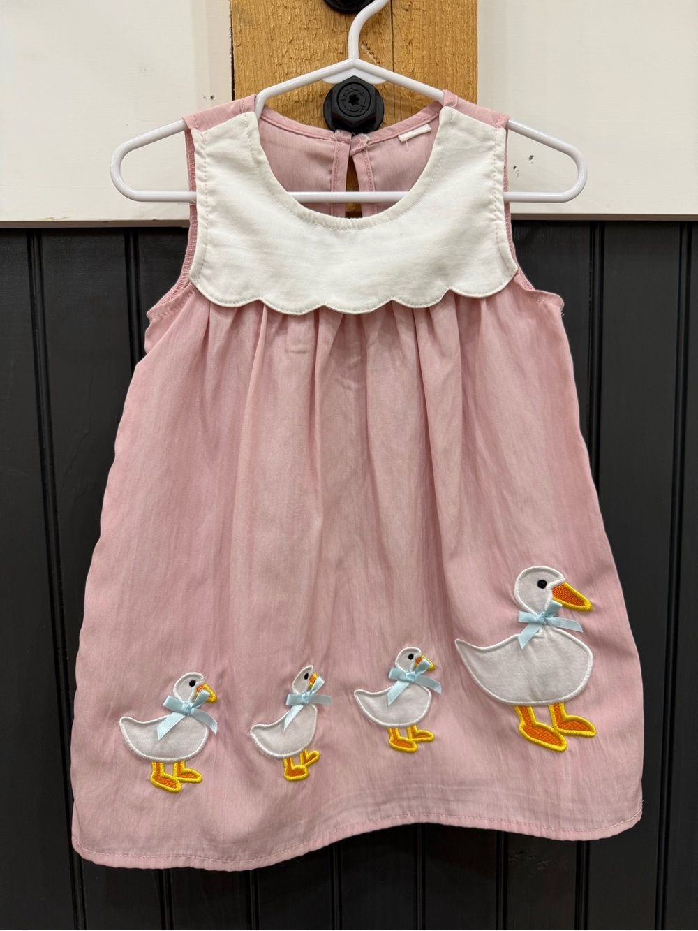 SHEIN Pink Dress with White Scalloped Collar and Duck Embroidery